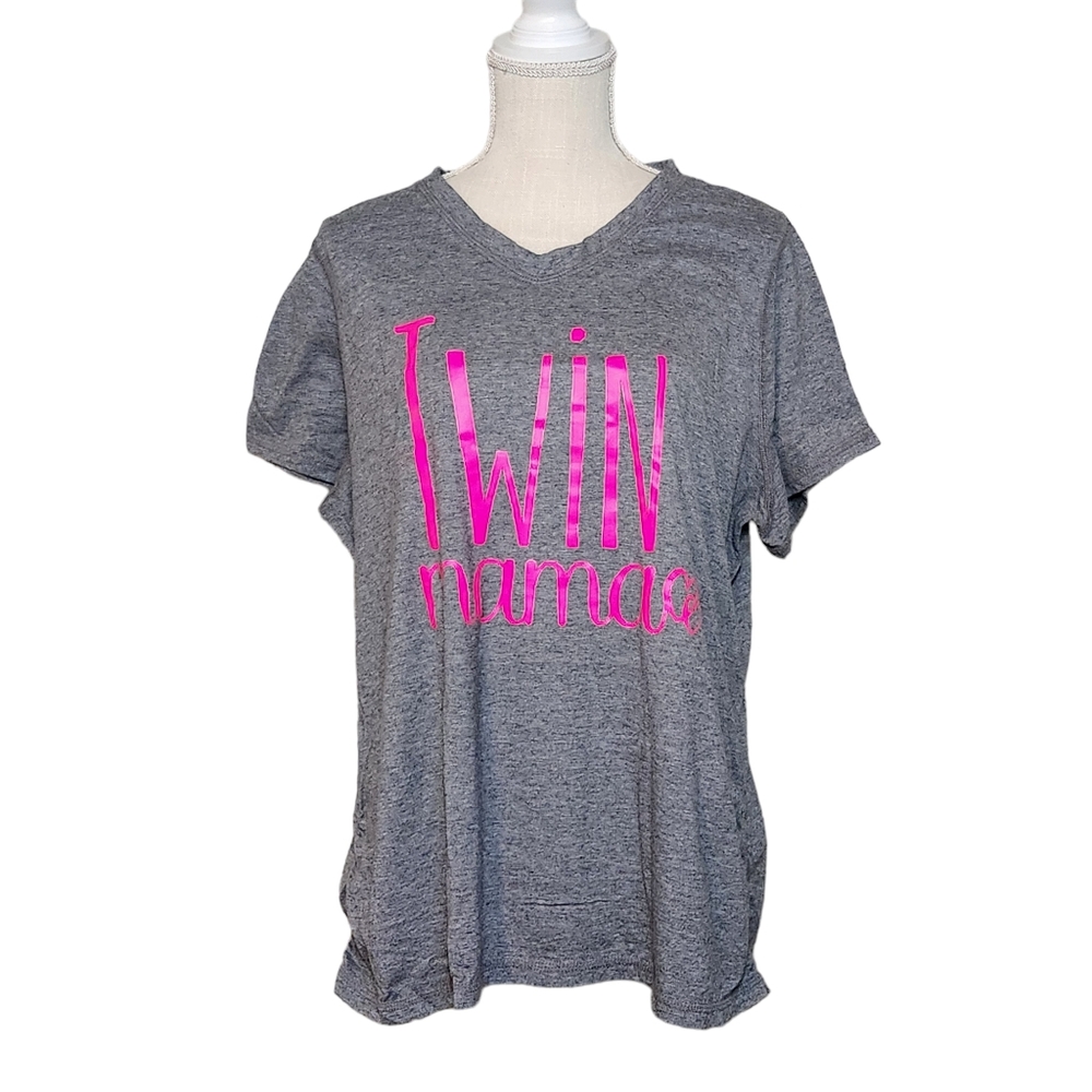 Danskin Loose Women 2X Gray Ruched Side Mama Athletic Short Sleeve Shirt